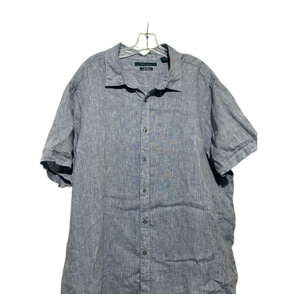 Perry Ellis Men's Button Down Shirt Short Sleeve Linen Blue Size‎ 2X